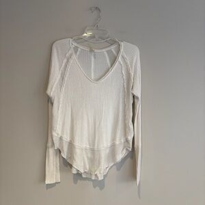 We The Free Cream V- Neck Long Sleeve Waffle Top